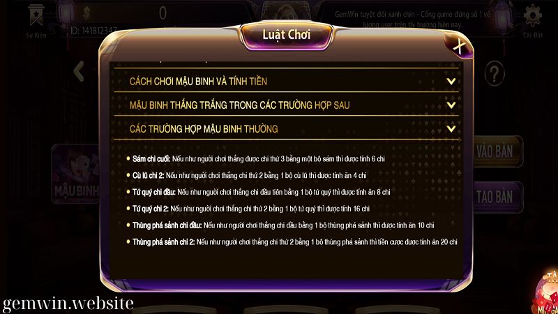 luat choi mau binh thuat ngu co ban Luật chơi Mậu Binh - Thuật ngữ cơ bản