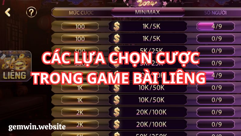 luat choi lieng cac lua chon cuoc Các lựa chọn của người chơi tại vòng cược trong game bài Liêng